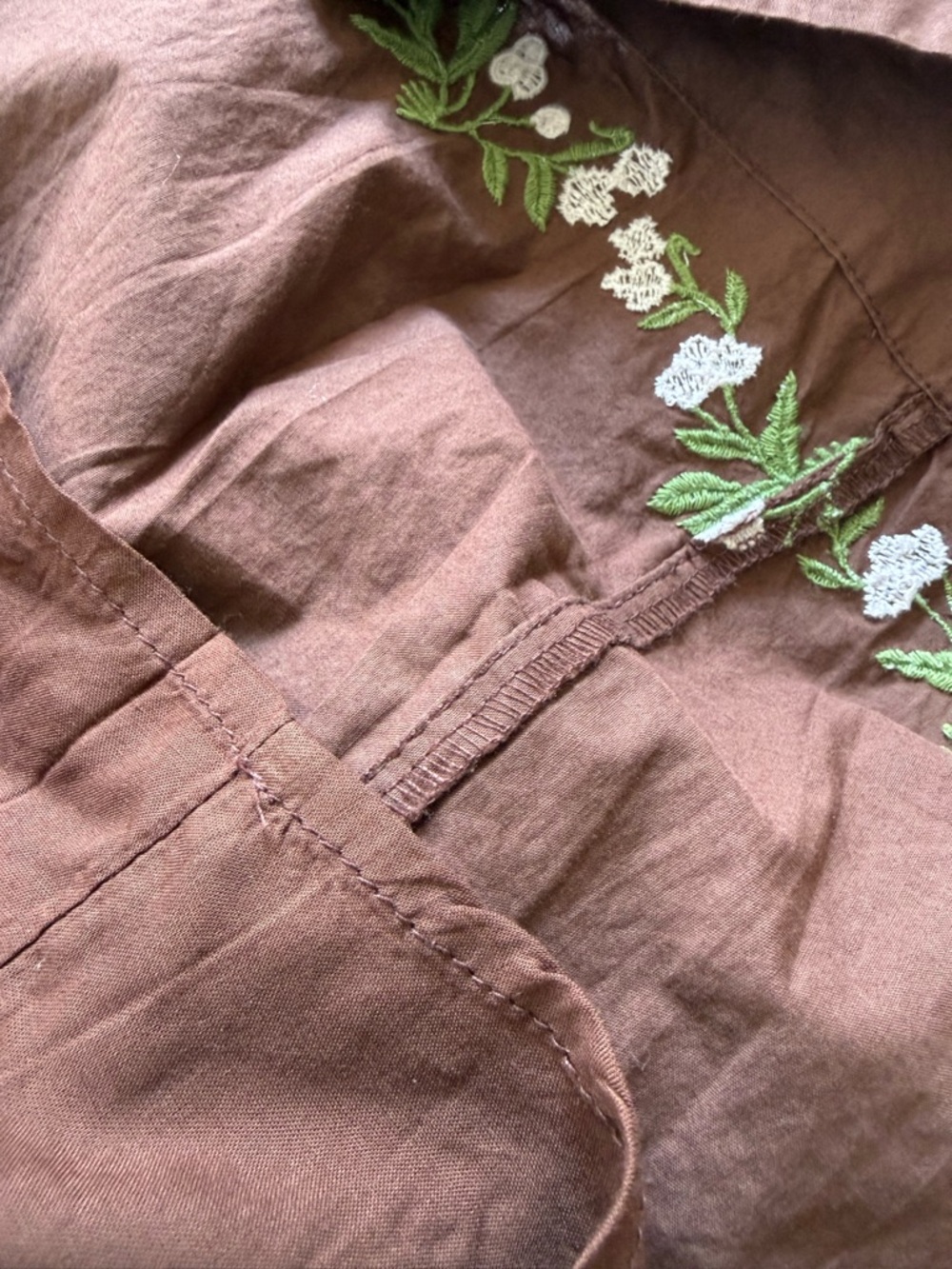 Anthropologie Somerset Brown Maxi Dress with Green & White Embroidery Size XS - Picture 7 of 11